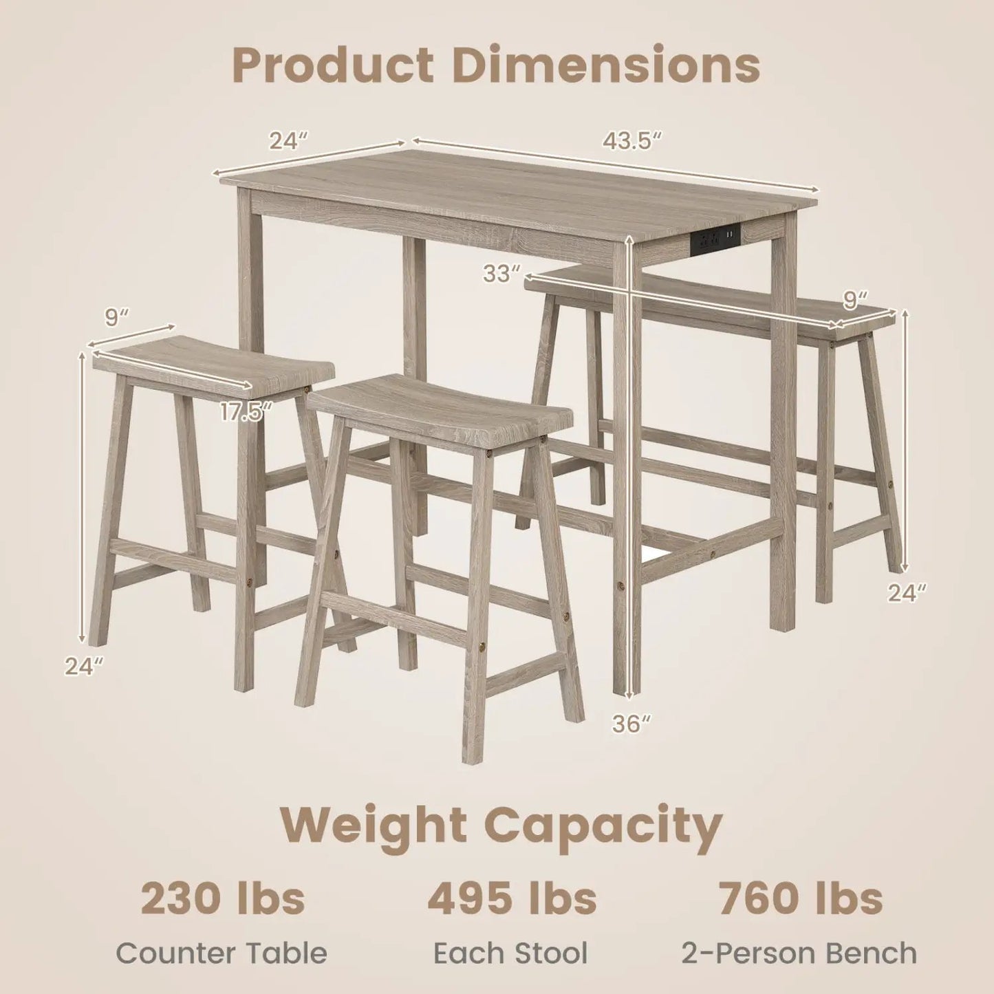 Counter Height Dining Table Set with Power Outlet