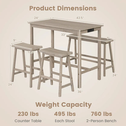 Counter Height Dining Table Set with Power Outlet