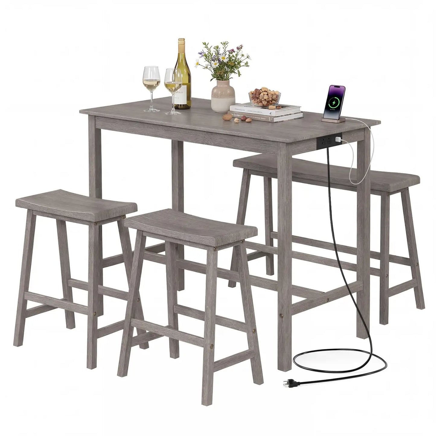 Counter Height Dining Table Set with Power Outlet