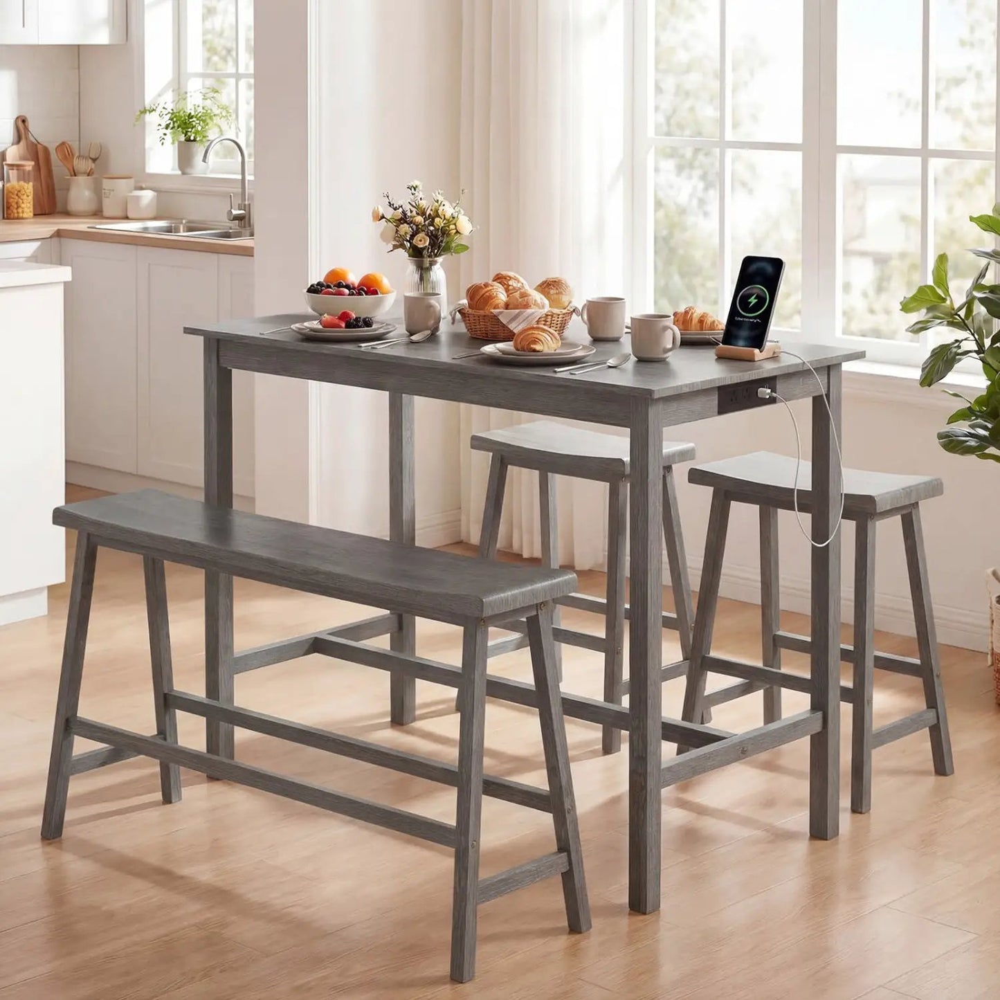 Counter Height Dining Table Set with Power Outlet