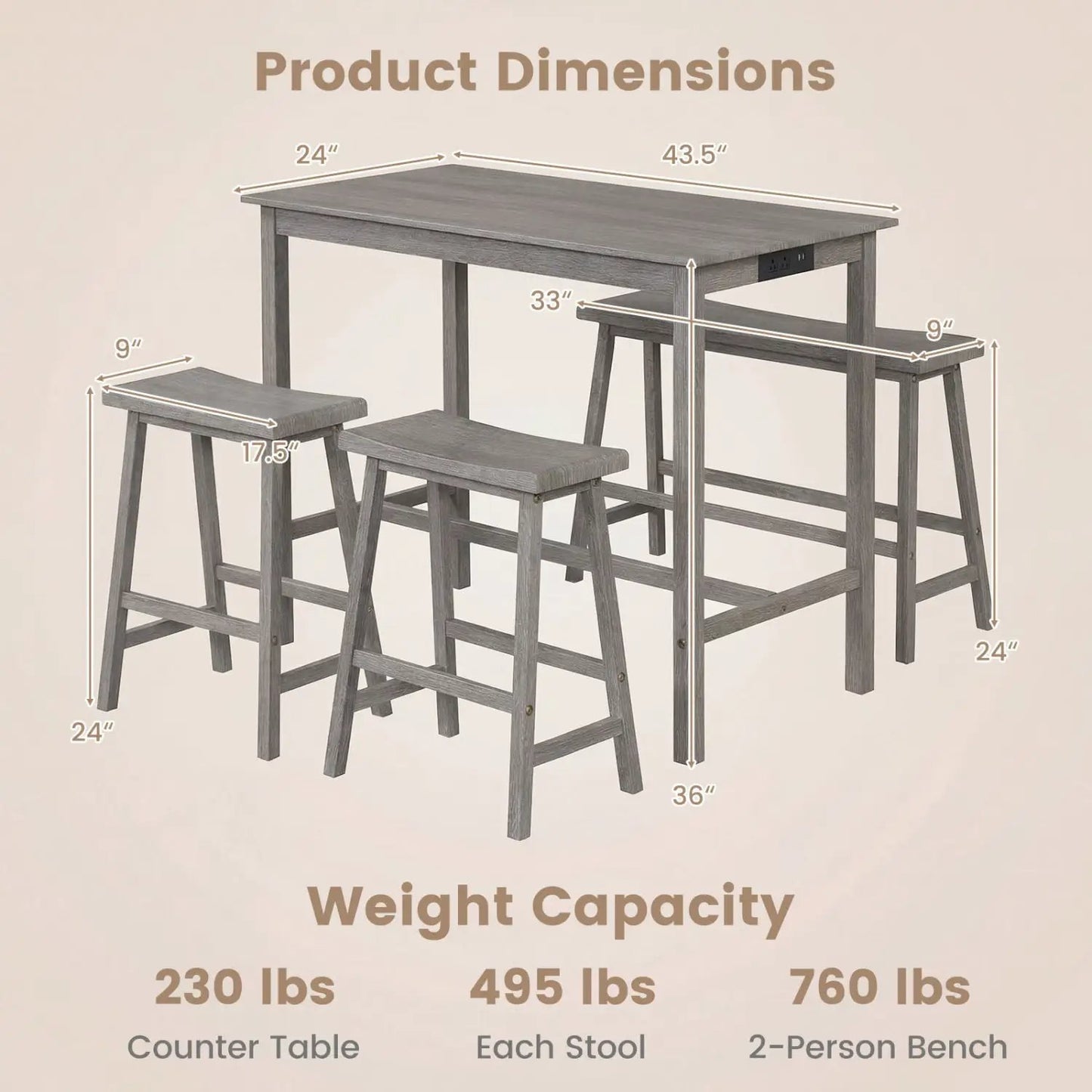 Counter Height Dining Table Set with Power Outlet