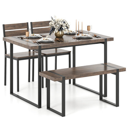 4-Piece Dining Table Set for 4 with 1 Bench and 2 Chairs-Gray