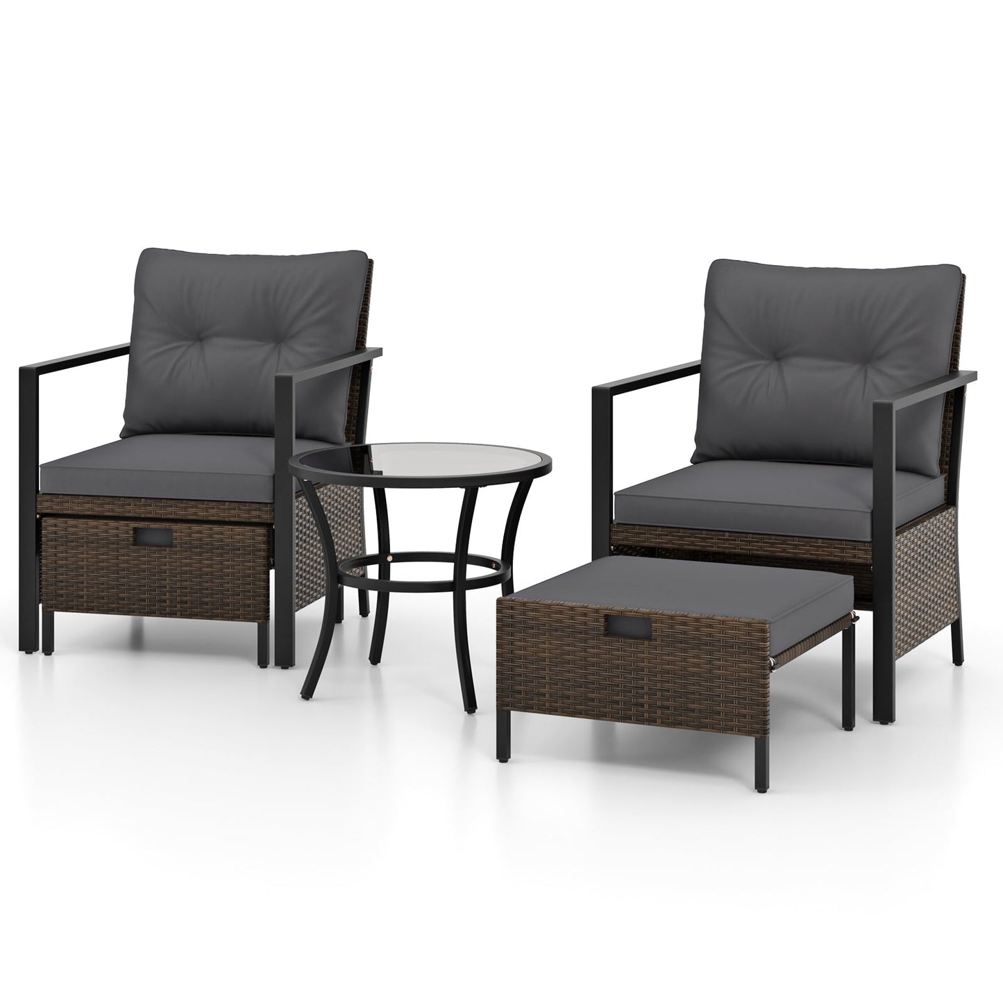 Juego de muebles de exterior de 4 piezas con mesa de centro de cristal - Gris
