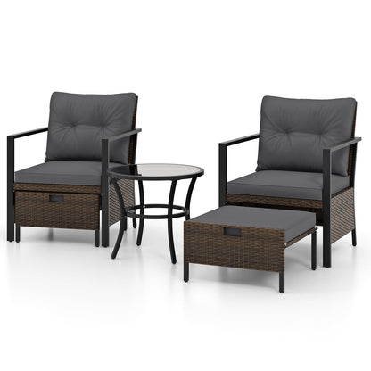 Juego de muebles de exterior de 4 piezas con mesa de centro de cristal - Gris