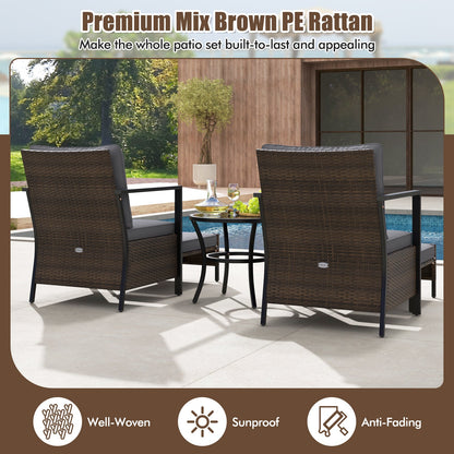 Juego de muebles de exterior de 4 piezas con mesa de centro de cristal - Gris