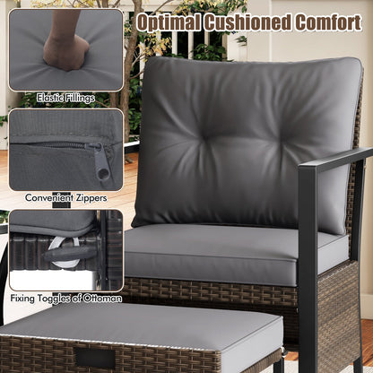 Juego de muebles de exterior de 4 piezas con mesa de centro de cristal - Gris