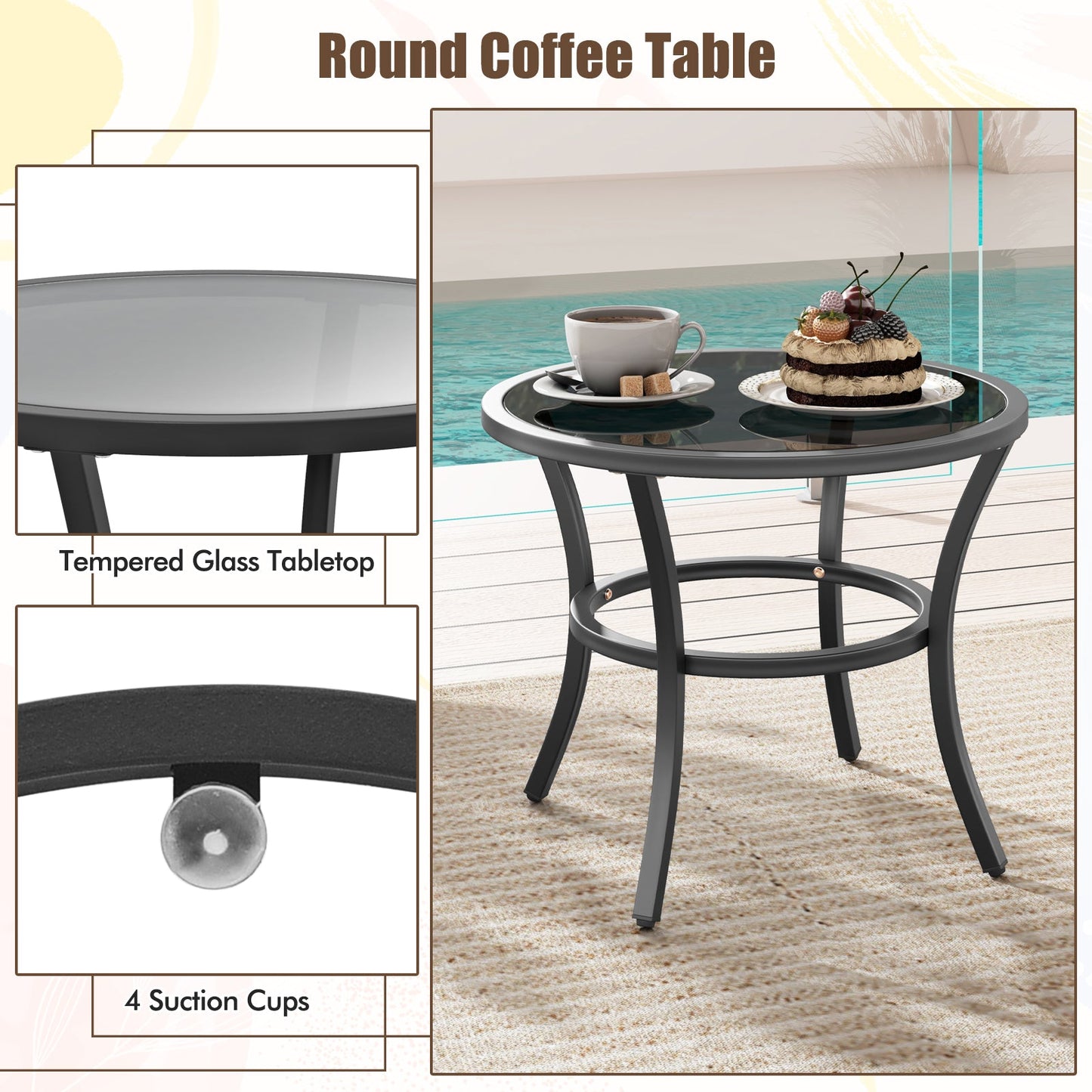 Juego de muebles de exterior de 4 piezas con mesa de centro de cristal - Gris