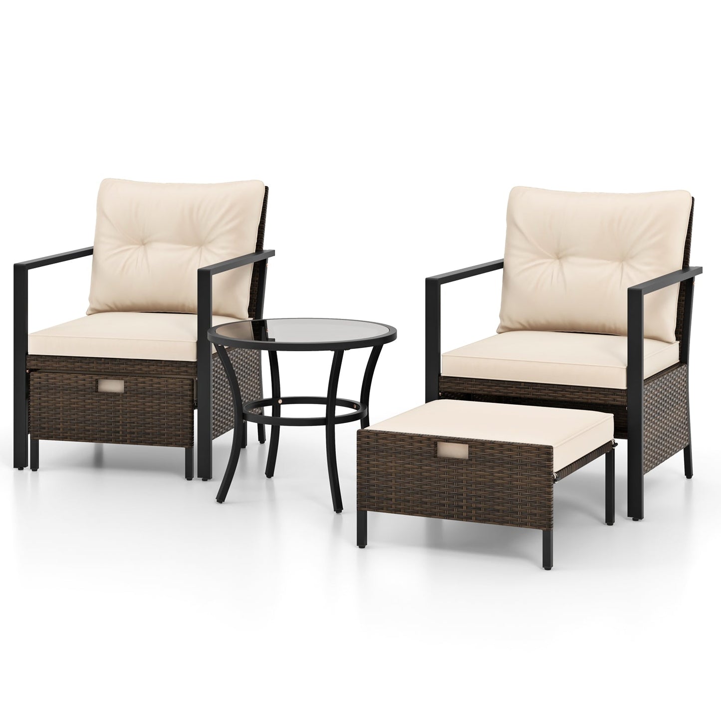 Juego de muebles de exterior de 4 piezas con mesa de centro de cristal - Gris