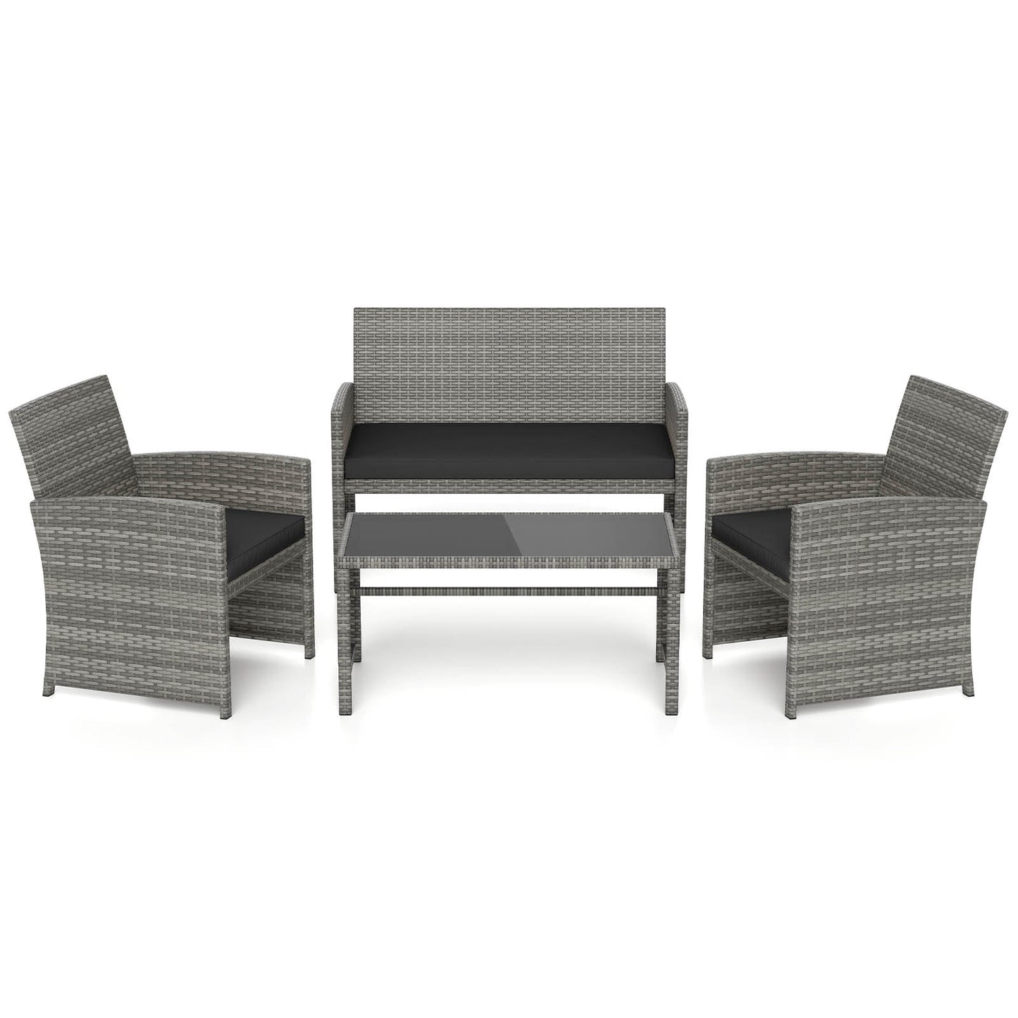4 Piece Patio Conversation Set Rattan Chair Loveseat and Table Set
