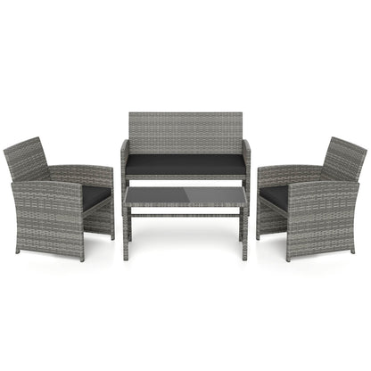 4 Piece Patio Conversation Set Rattan Chair Loveseat and Table Set