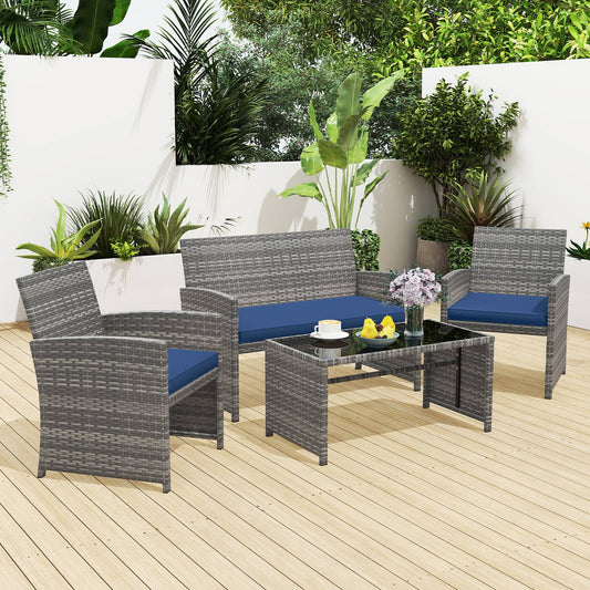 4 Piece Patio Conversation Set Rattan Chair Loveseat and Table Set - Tampa Home & Garden Store