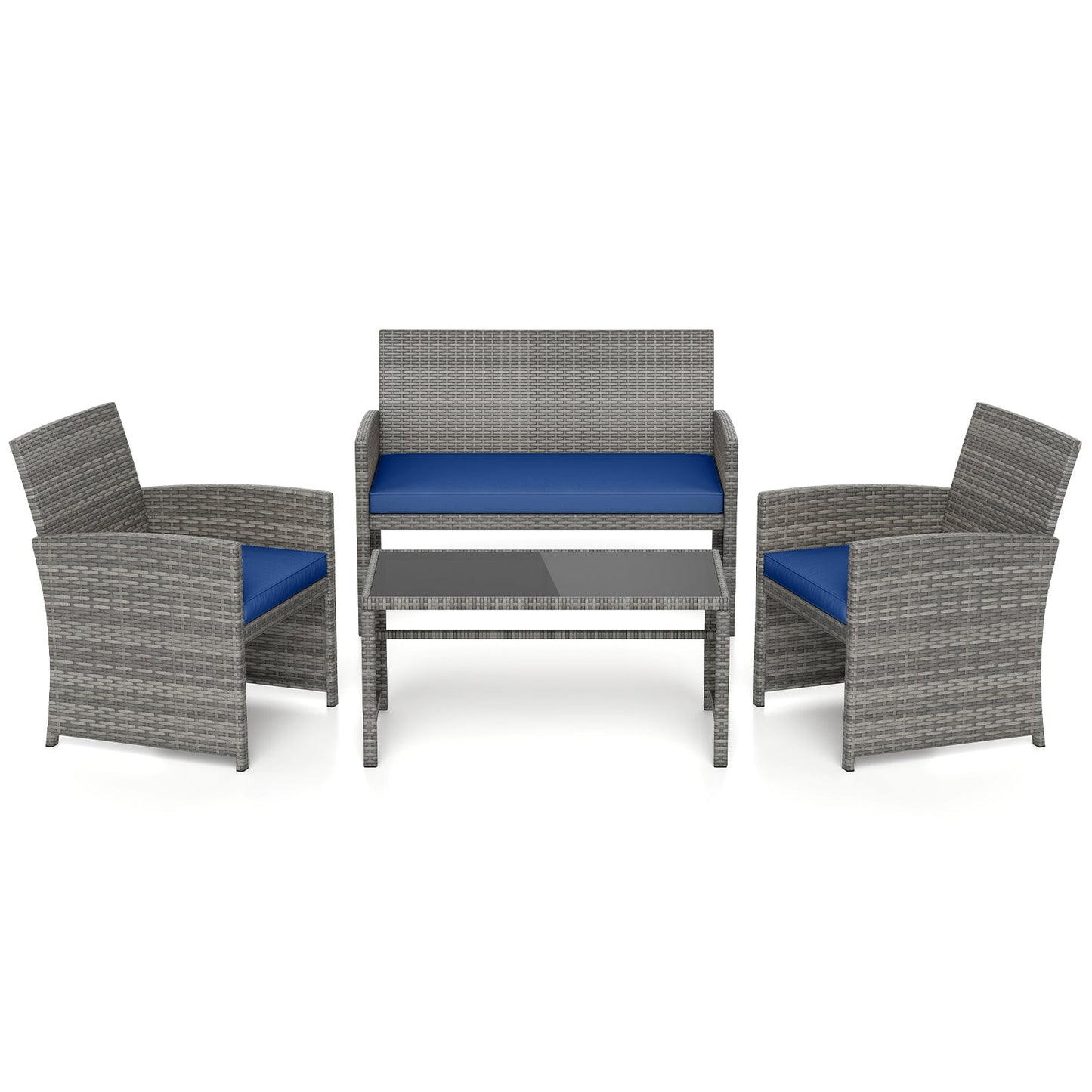 4 Piece Patio Conversation Set Rattan Chair Loveseat and Table Set