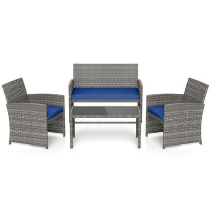 4 Piece Patio Conversation Set Rattan Chair Loveseat and Table Set