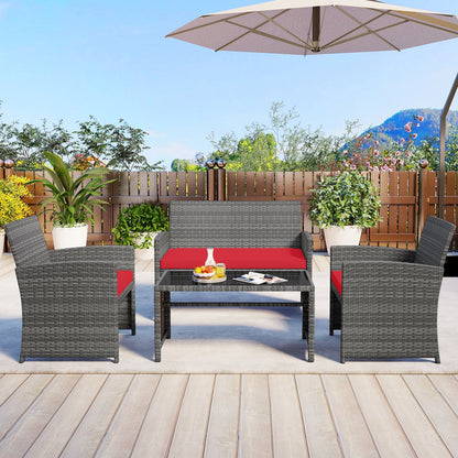 4 Piece Patio Conversation Set Rattan Chair Loveseat and Table Set