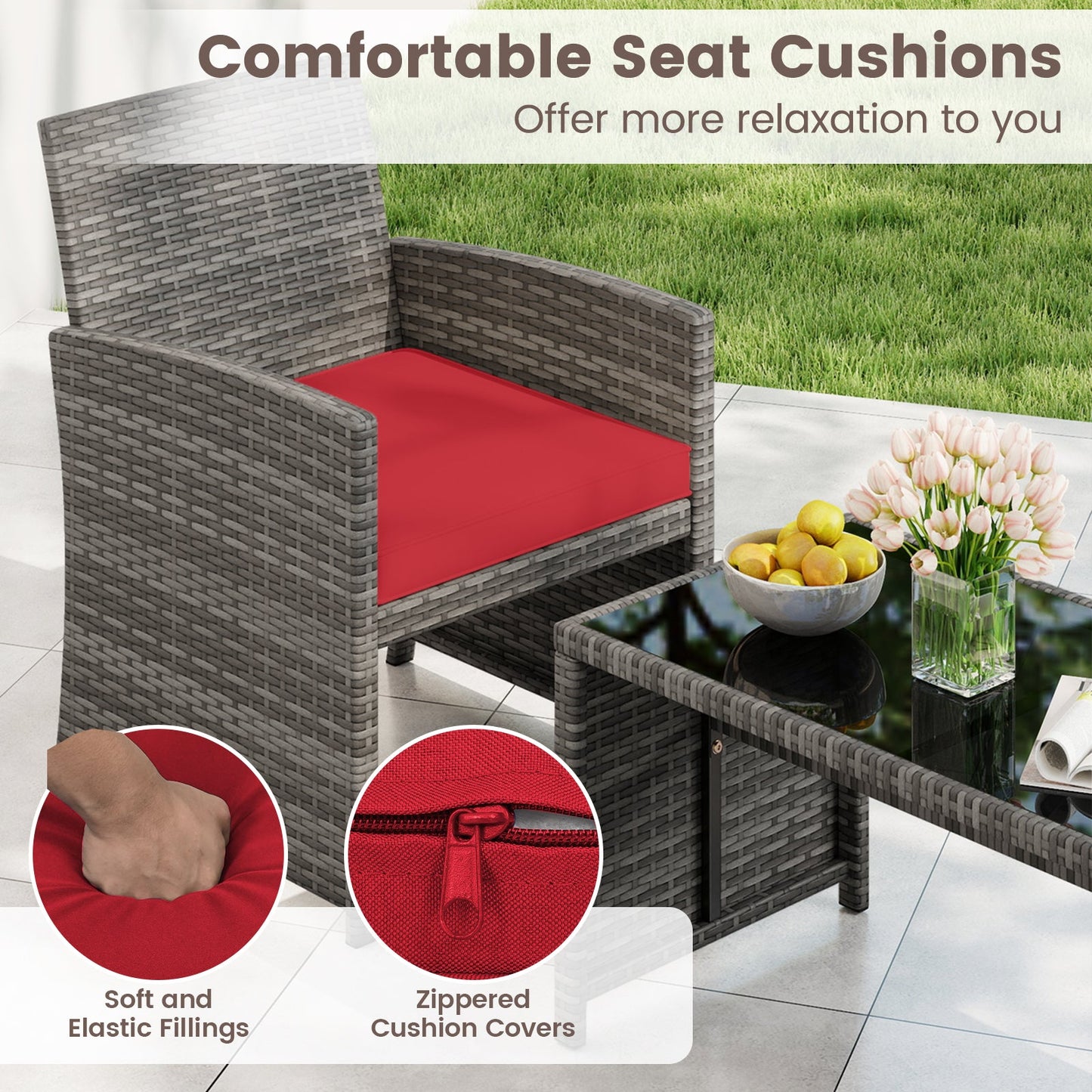 4 Piece Patio Conversation Set Rattan Chair Loveseat and Table Set