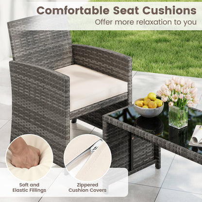 4 Piece Patio Conversation Set Rattan Chair Loveseat and Table Set