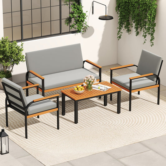 4 Piece Patio Furniture Set with Coffee Table and Loveseat with Removable Cushions-Gray - Tampa Home & Garden Store