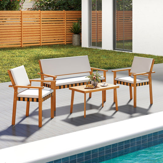 4 Piece Patio Furniture Set with Coffee Table for Backyard and Garden-White - Tampa Home & Garden Store