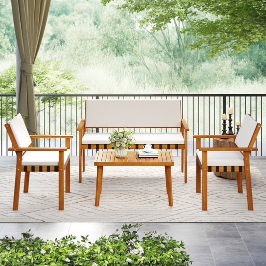 4 Piece Patio Furniture Set with Coffee Table for Backyard and Garden-White - Tampa Home & Garden Store