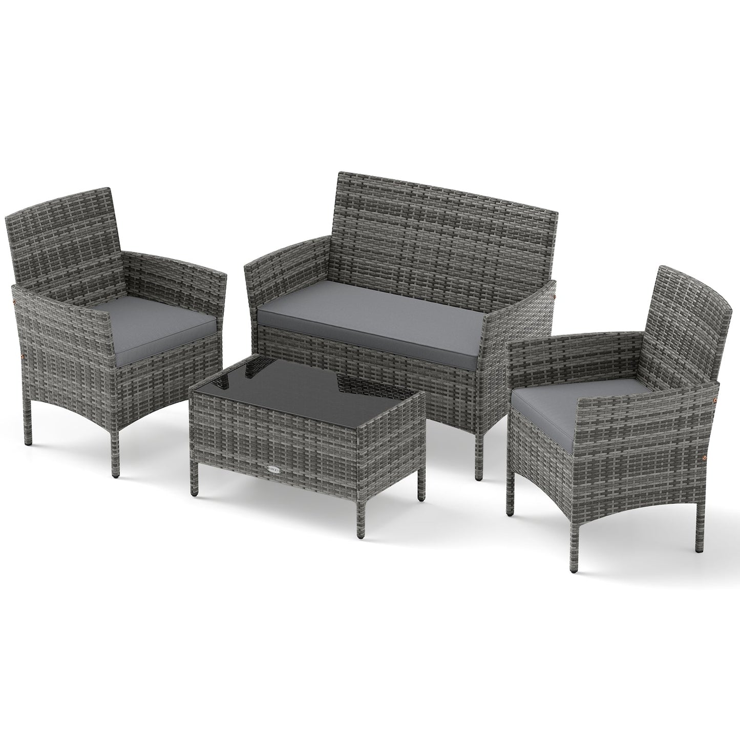 Juego de 4 piezas de patio de ratán con cojines cómodos para asiento - Gris claro