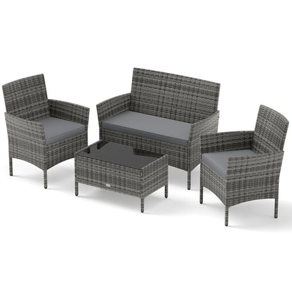 Juego de 4 piezas de patio de ratán con cojines cómodos para asiento - Gris claro