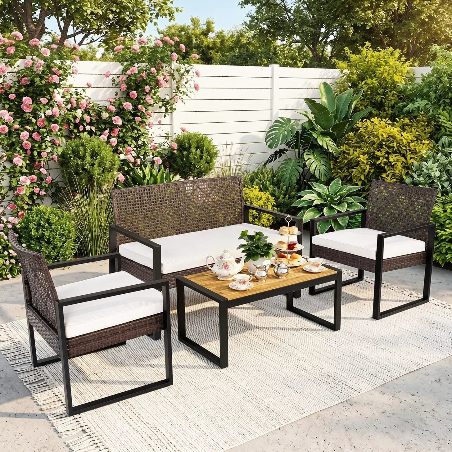 4-Piece Conversation Set With Acacia Coffee Table