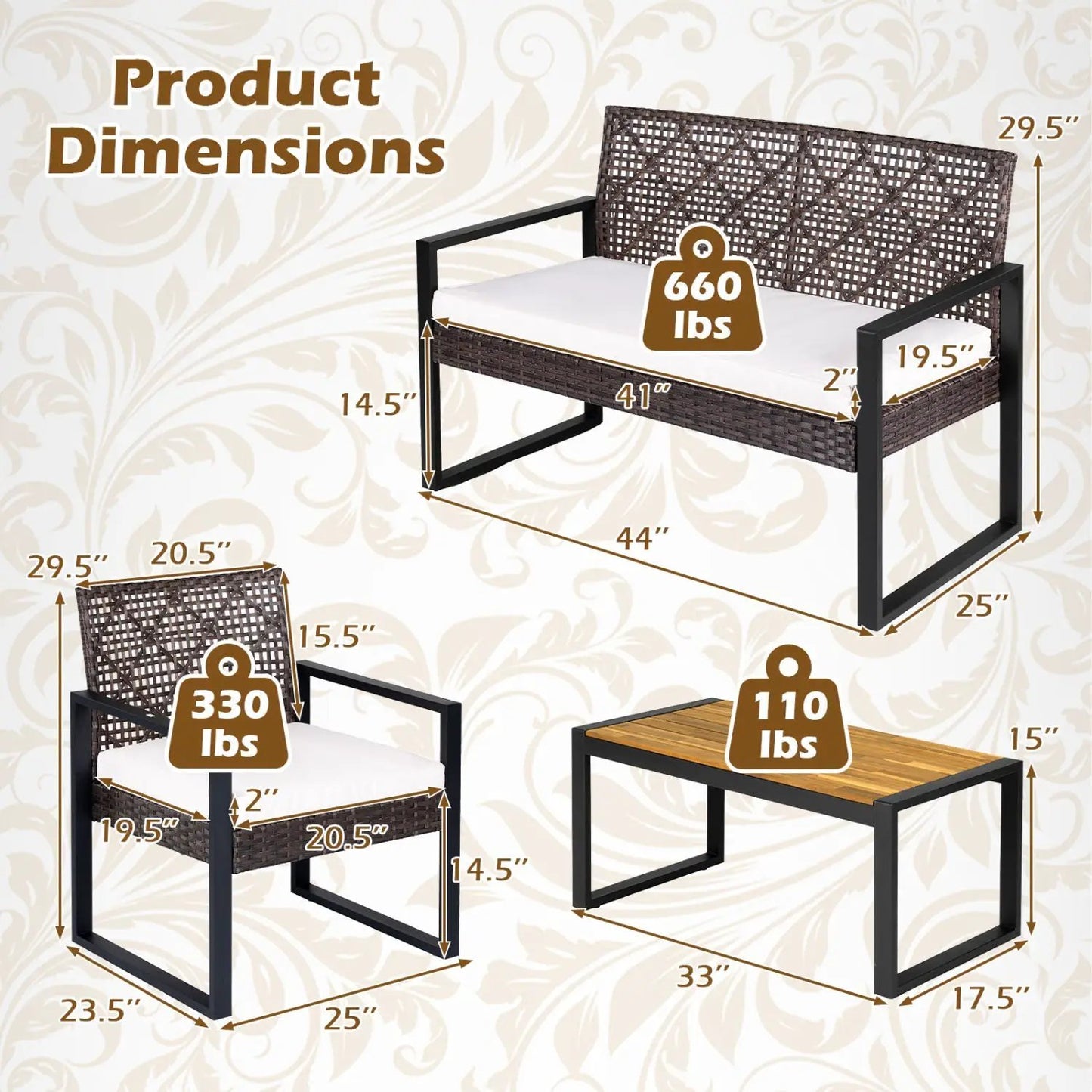 4-Piece Conversation Set With Acacia Coffee Table