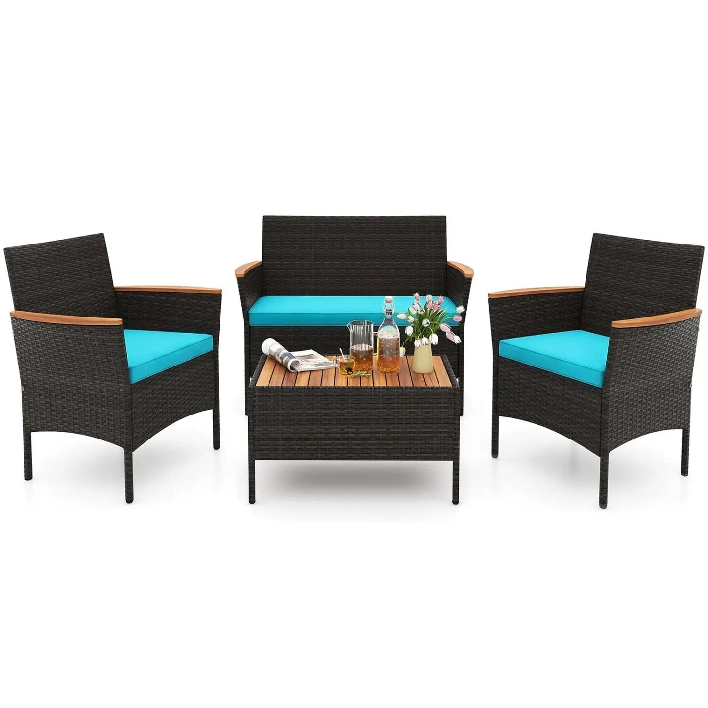 4-Piece Patio Conversation Set with Loveseat and Coffee Table