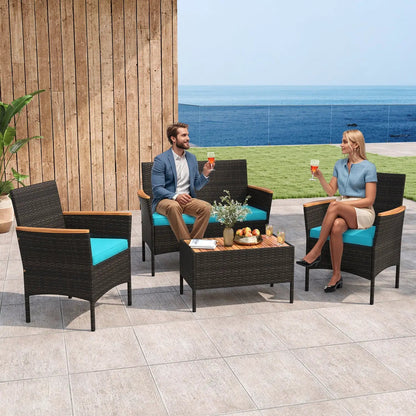 4-Piece Patio Conversation Set with Loveseat and Coffee Table