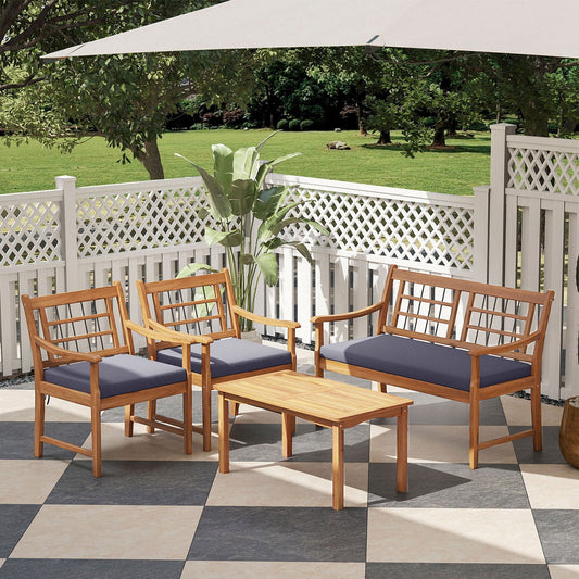 4 Piece Wood Patio Furniture with Armchairs Loveseat and Coffee Table-Gray - Tampa Home & Garden Store