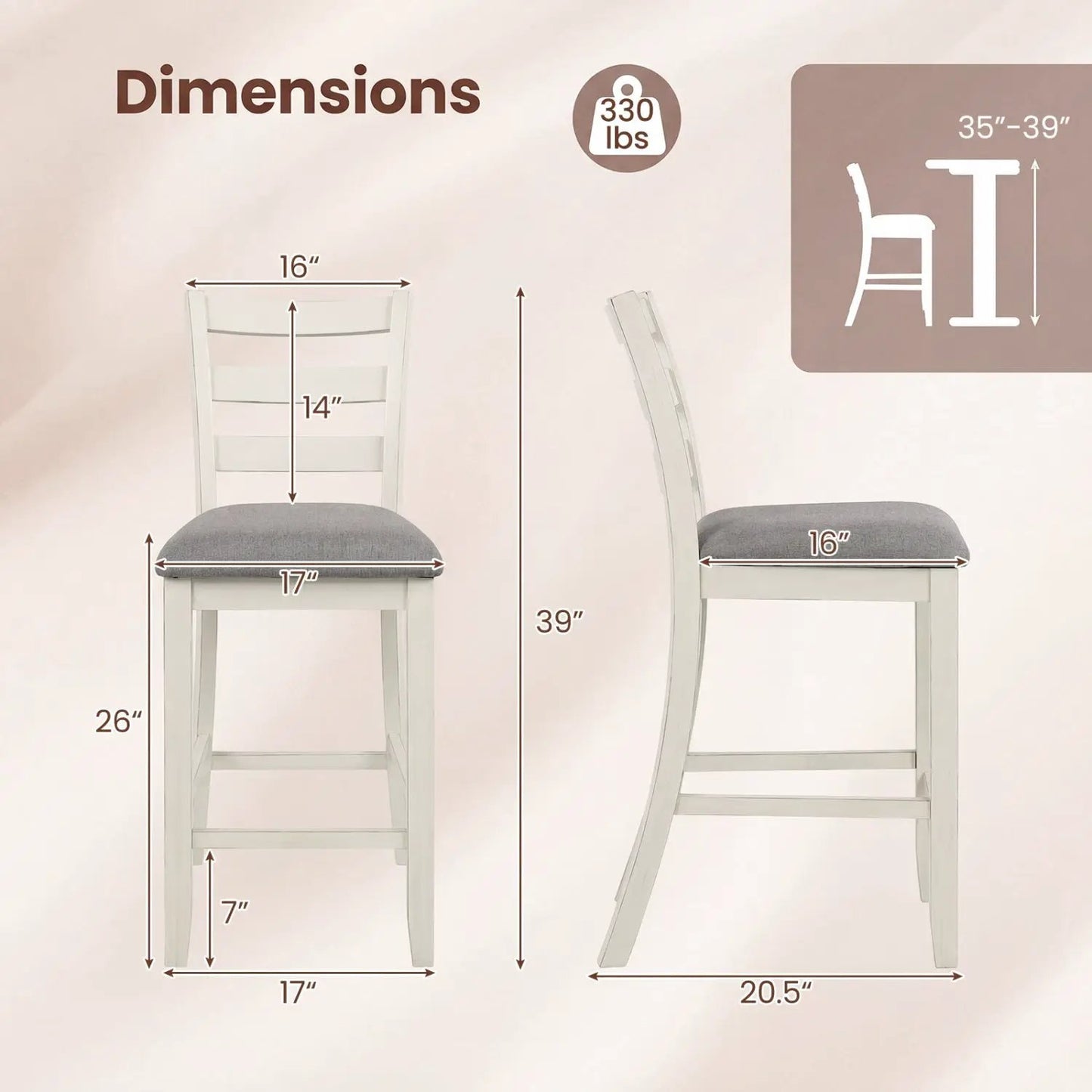 Counter Height Chairs with Rubberwood Legs