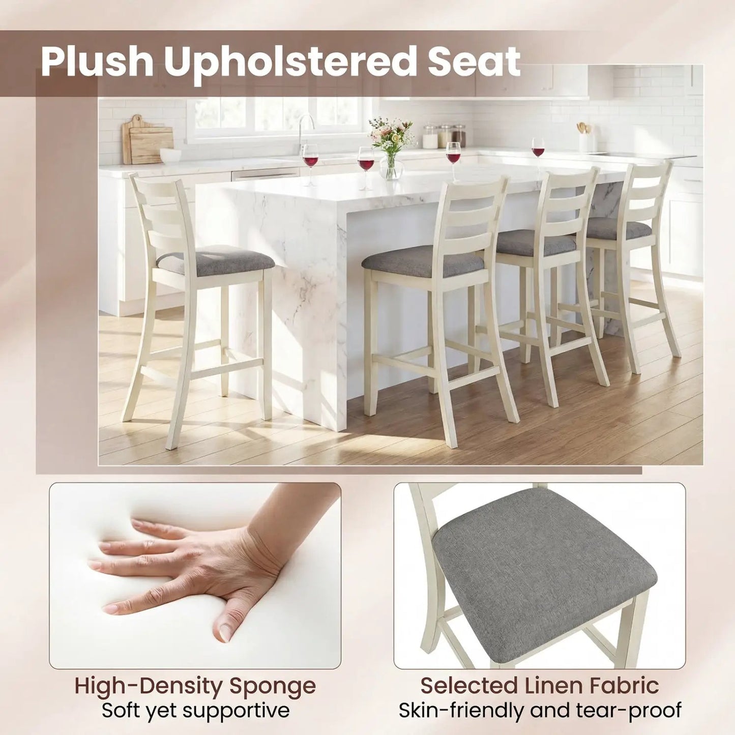 Counter Height Chairs with Rubberwood Legs
