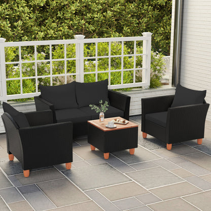 DirectDeals 4-Piece Patio Conversation Set with Storage Coffee Table in black wicker cushions on Tampa Home & Garden Store