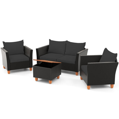 DirectDeals 4-Piece Patio Set with Storage Coffee Table in black wicker; 2 armchairs + loveseat on Tampa Home & Garden Store