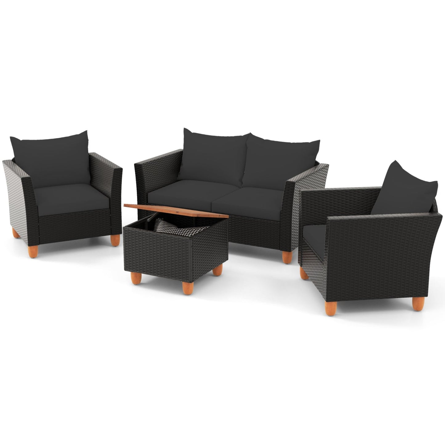DirectDeals 4-Piece Patio Set dark wicker cushions with storage coffee table on Tampa Home & Garden Store
