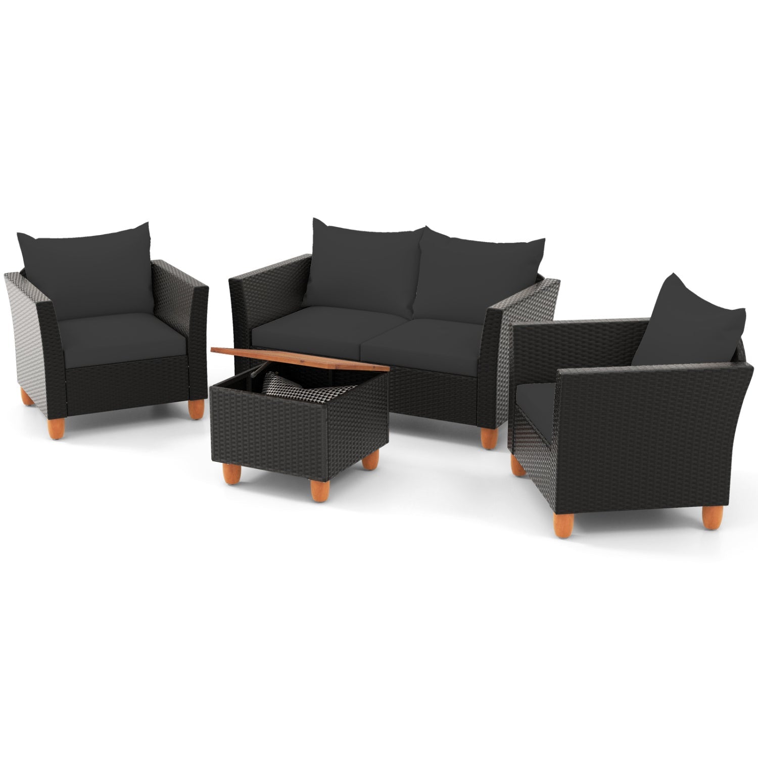 DirectDeals 4-Piece Patio Set dark wicker cushions with storage coffee table on Tampa Home & Garden Store