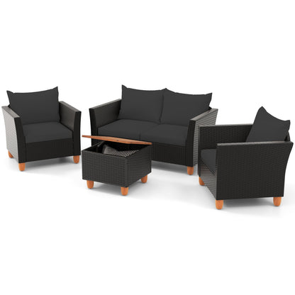 DirectDeals 4-Piece Patio Set dark wicker cushions with storage coffee table on Tampa Home & Garden Store