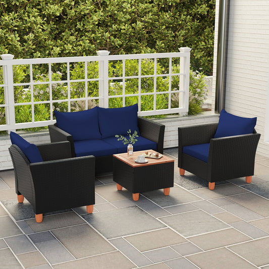 4 Pieces Outdoor Conversation Set with Storage Coffee Table-Navy - Tampa Home & Garden Store