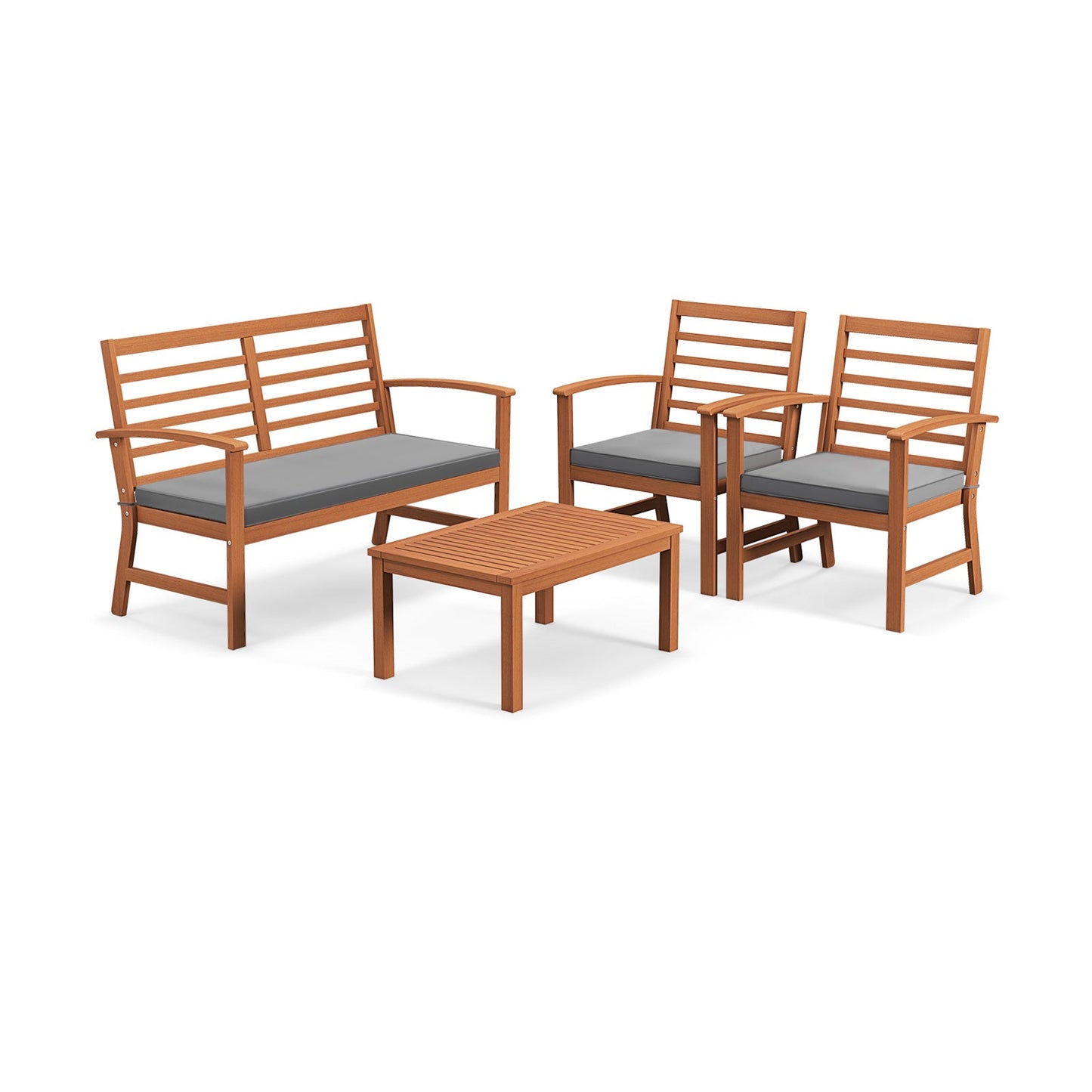 Juego de muebles de exterior de 4 piezas con estructura estable de madera de acacia - Gris