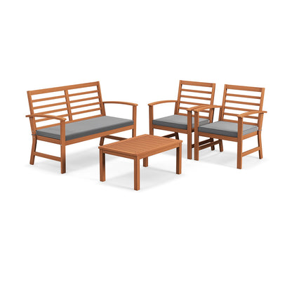 Juego de muebles de exterior de 4 piezas con estructura estable de madera de acacia - Gris