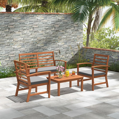 Juego de muebles de exterior de 4 piezas con estructura estable de madera de acacia - Gris