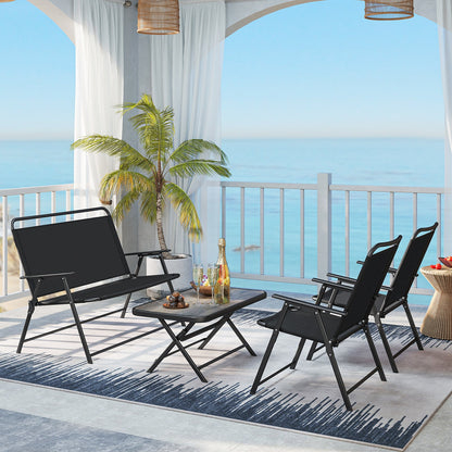 Juego de muebles plegables de patio de 4 piezas con mesa de centro de SPC y sillas de patio - Negro
