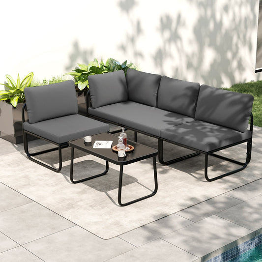 4 Pieces Patio Furniture Set with Cushions and Coffee Table-Gray - Tampa Home & Garden Store