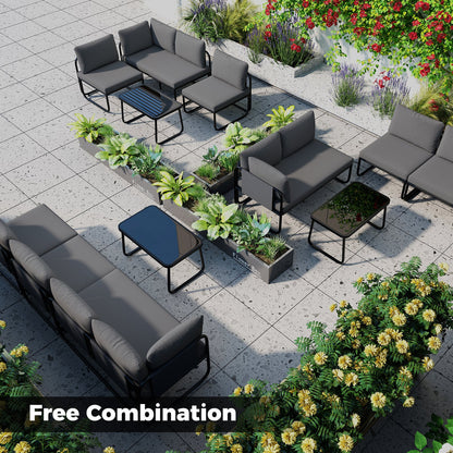 4 Pieces Patio Furniture Set with Cushions and Coffee Table-Gray