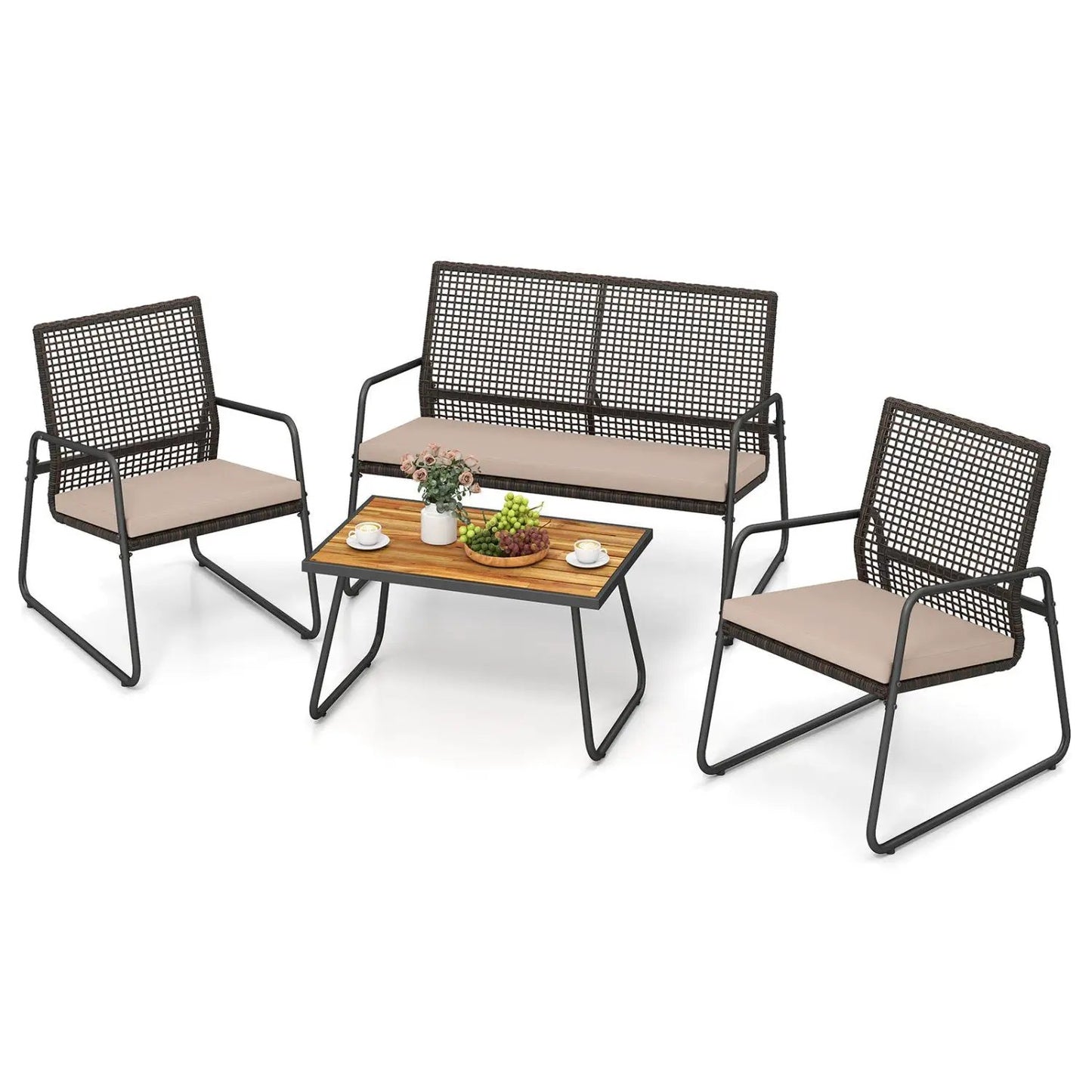 4-Piece Patio Furniture Set with Acacia Wood