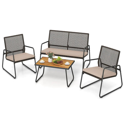 4-Piece Patio Furniture Set with Acacia Wood
