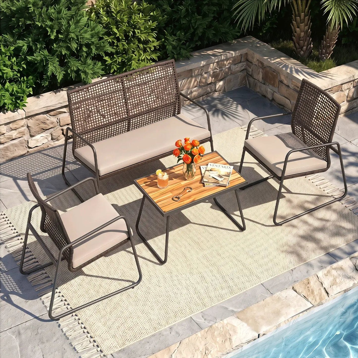 4-Piece Patio Furniture Set with Acacia Wood