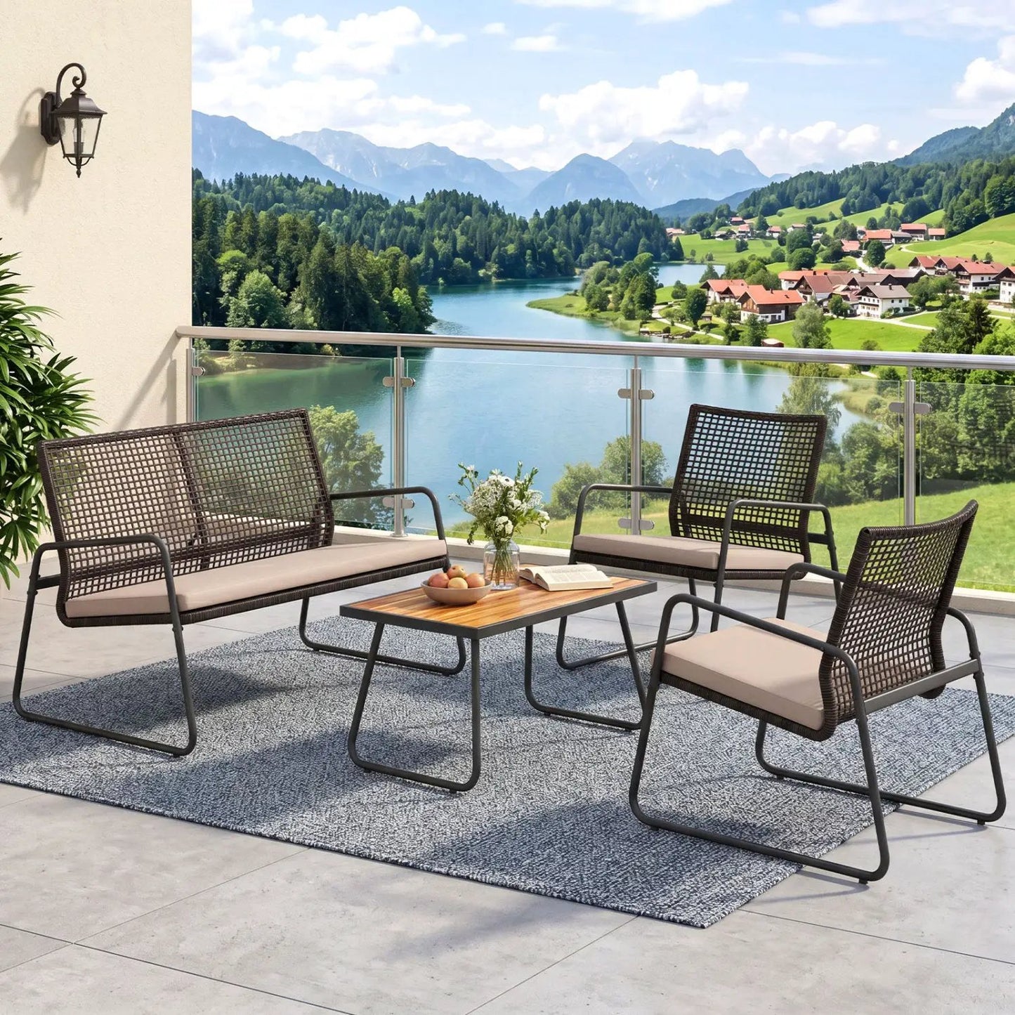 4-Piece Patio Furniture Set with Acacia Wood