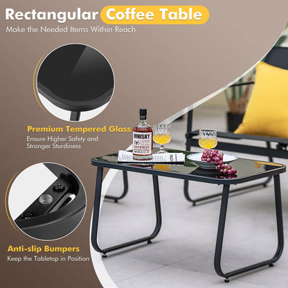 Juego de conversación para exteriores de 4 piezas con mesa de centro de vidrio templado - Negro
