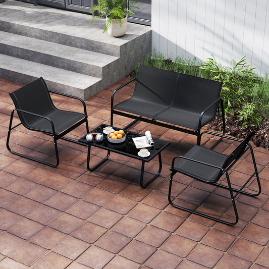 4 Pieces Patio Furniture Set Fabric Lawn Chairs and Loveseat with Glass Coffee Table - Tampa Home & Garden Store